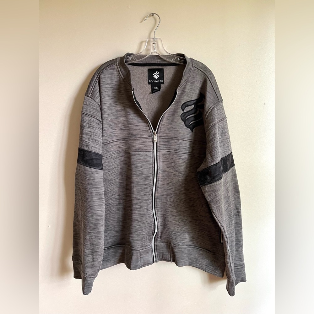 Rocawear Men’s Grey & Black Polyester Mid Weight Grungy Jacket Size 3XL